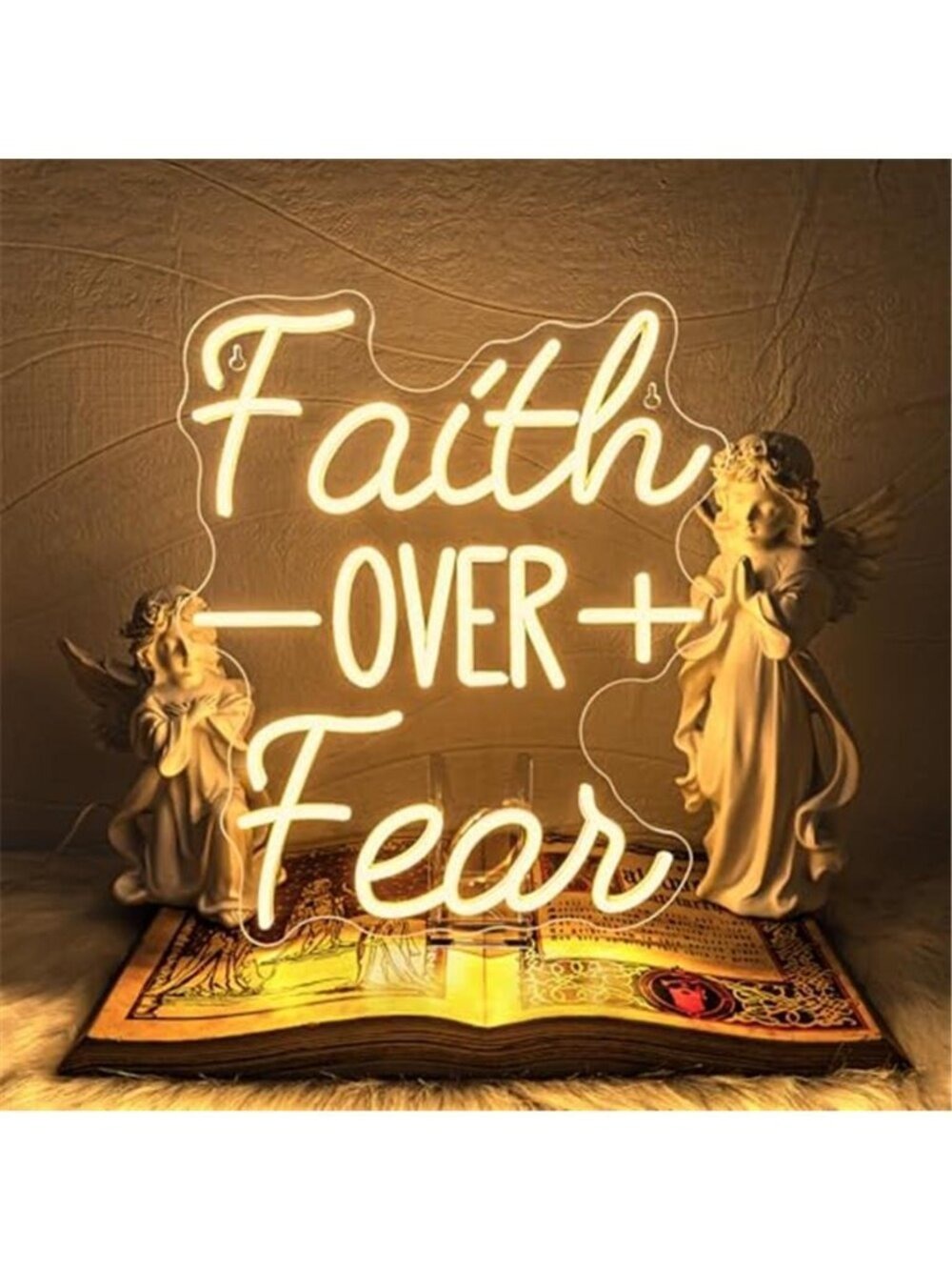 ✝️ Faith Over Fear Christian LED Neon Sign Bible Verses Wall Decor Church Gift